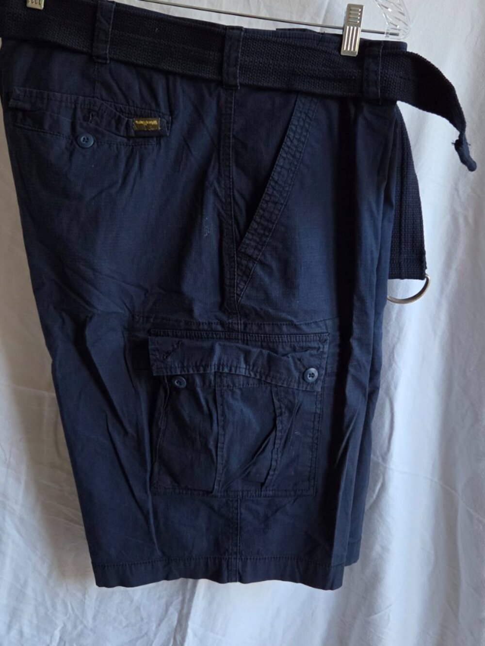 Wearfirst Men's Belted Cargo Shorts - Navy Blue Stretch Canvas Multi-Pocket